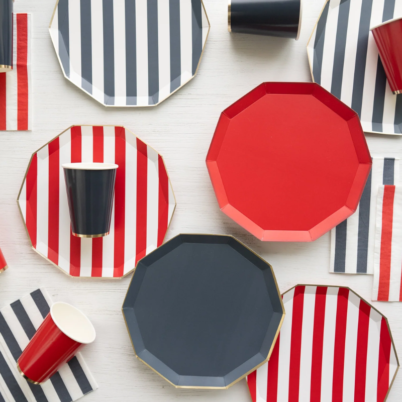 Plato Cherry Red Cabanna Stripe (8 platos)