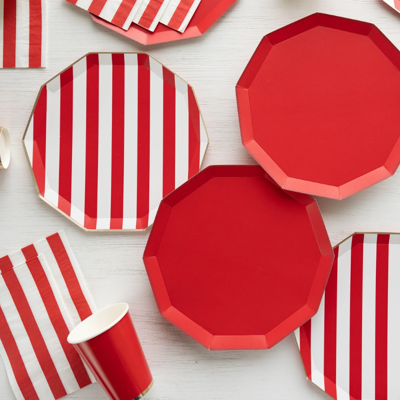 Plato Cherry Red Cabanna Stripe (8 platos)