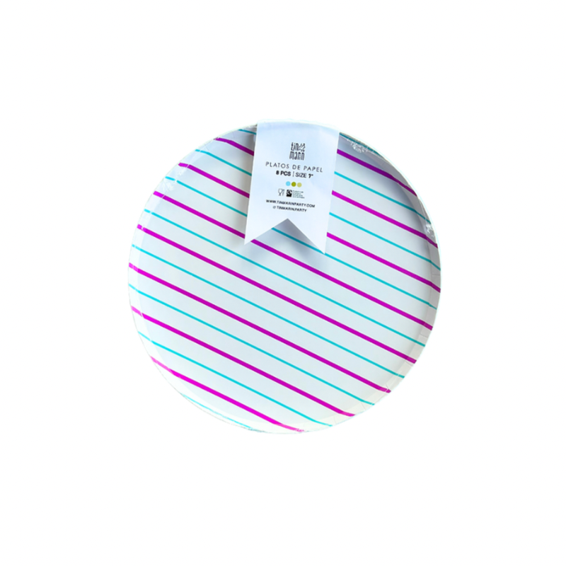 Plato Tin Marin chico-  Pink blue lines (8 platos)