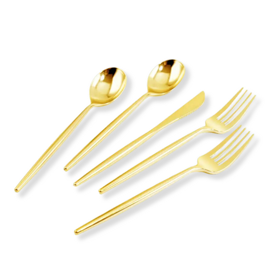 Set de cubiertos reutilizables - gold (5 tenedores, 5 cucharas y 5 cuchillos)