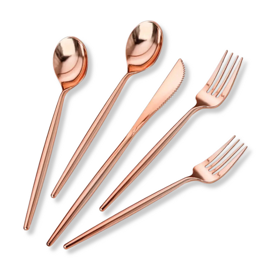 Set de cubiertos rose reutilizables - rose gold (5 tenedores, 5 cucharas y 5 cuchillos)