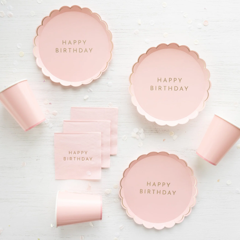 Plato Petal Pink Happy Birthday small (8 platos)