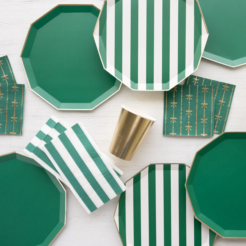 Plato Emerald Green Cabanna Stripe (8 platos)